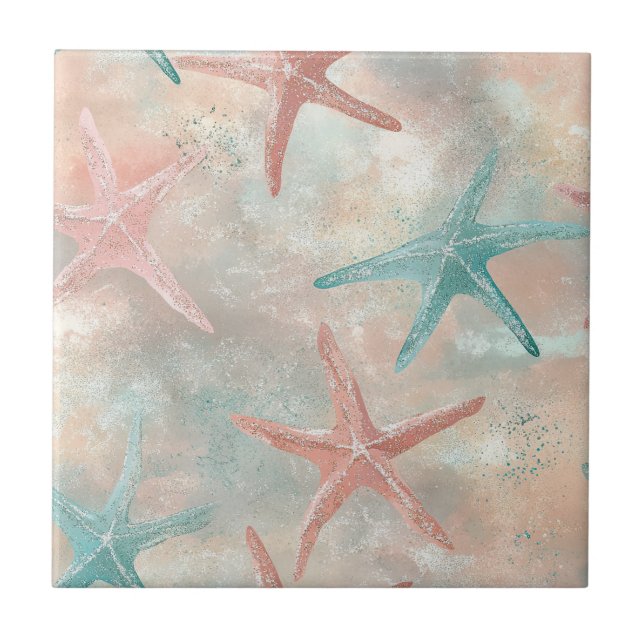 Azulejo Estrella de mar costera sobre patrón de olas de ar (Frente)