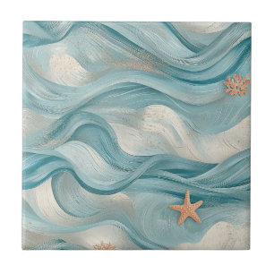 Azulejo Estrella de mar costera sobre patrón de olas de ar