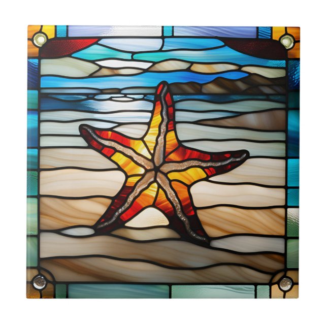 Azulejo Estrella de Mar de Vidrio Pintado Falso (Frente)