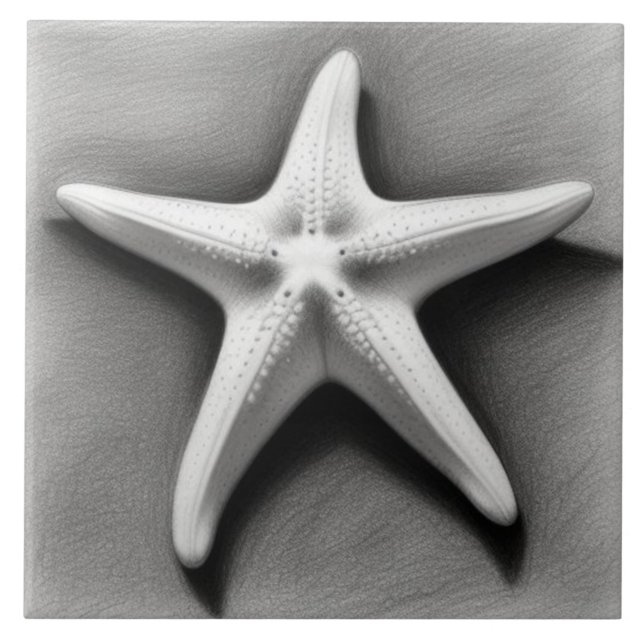 Azulejo Estrella de mar en blanco y negro (Frente)