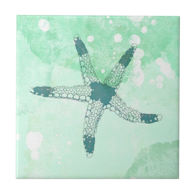 Azulejo Estrella de Mar Playera Acuarela Azul (Frente)