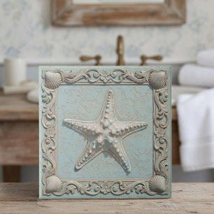 Azulejo Estrella de mar Trompe L'oeil vida marina ID1190h
