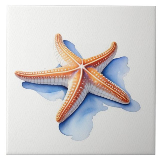 Azulejo Estrella de mar y silueta azul (Frente)