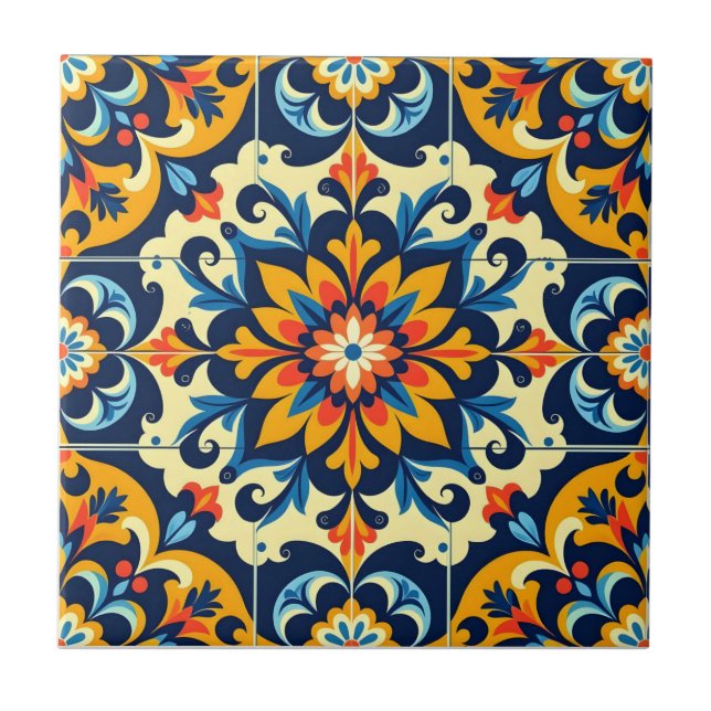 Azulejo Estrella de mosaico mexicana Naranja amarillo azul (Frente)