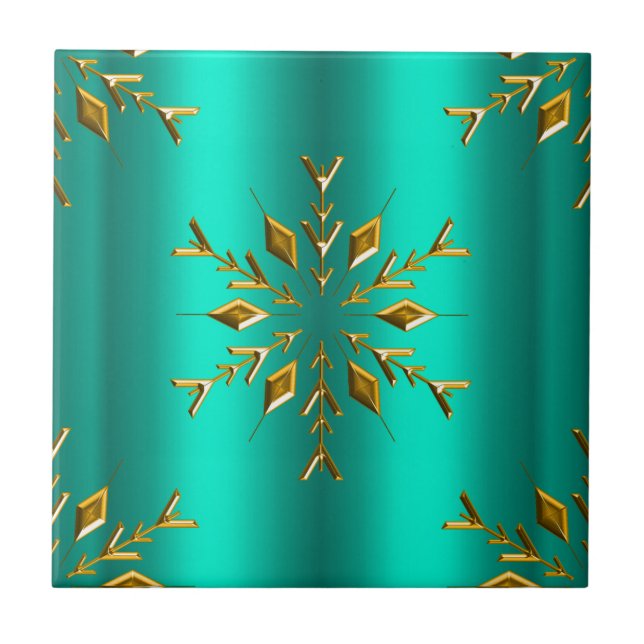 Azulejo Estrella de Navidades verde azulados y de oro (Frente)