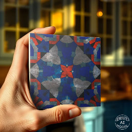 Azulejo Estrella Explosiva Roja Intensa con Acentos Azules