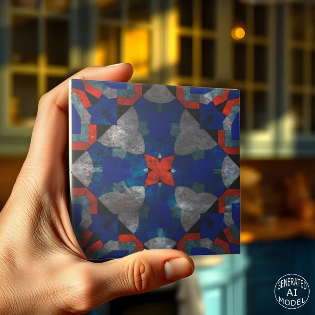 Azulejo Estrella Explosiva Roja Intensa con Acentos Azules (Subido por el creador)
