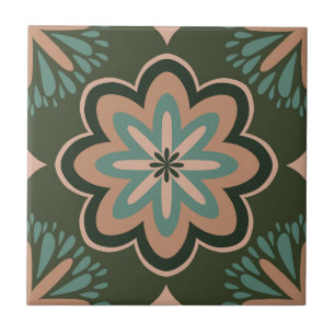 Azulejo Estrella floral retro en tonos de la Tierra profun