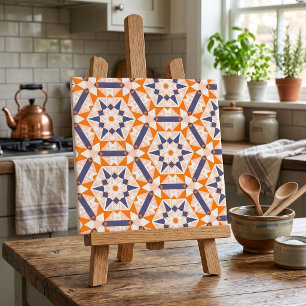 Azulejo Estrella geométrica moderna de naranja azul marino
