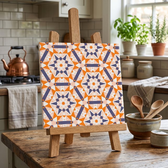 Azulejo Estrella geométrica moderna de naranja azul marino (Subido por el creador)
