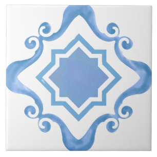 Azulejo Estrella mediterránea en mosaico de cerámica azul