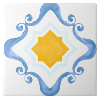 Azulejo Estrella mediterránea Tile amarillo y azul cerámic