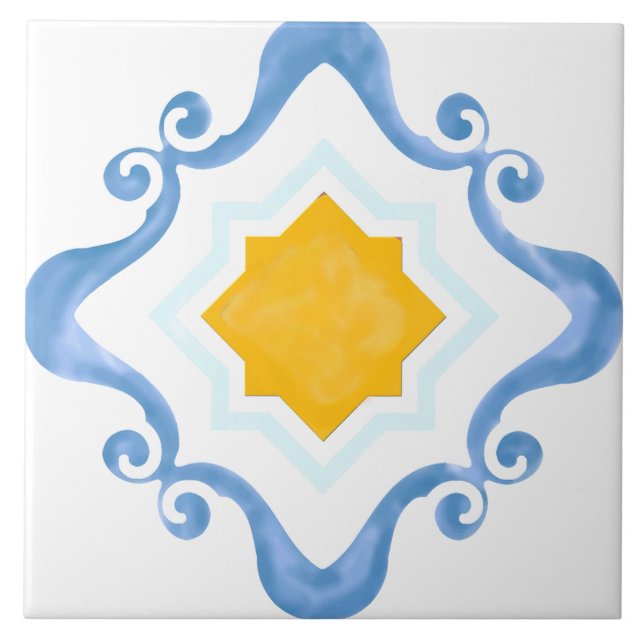Azulejo Estrella mediterránea Tile amarillo y azul cerámic (Frente)