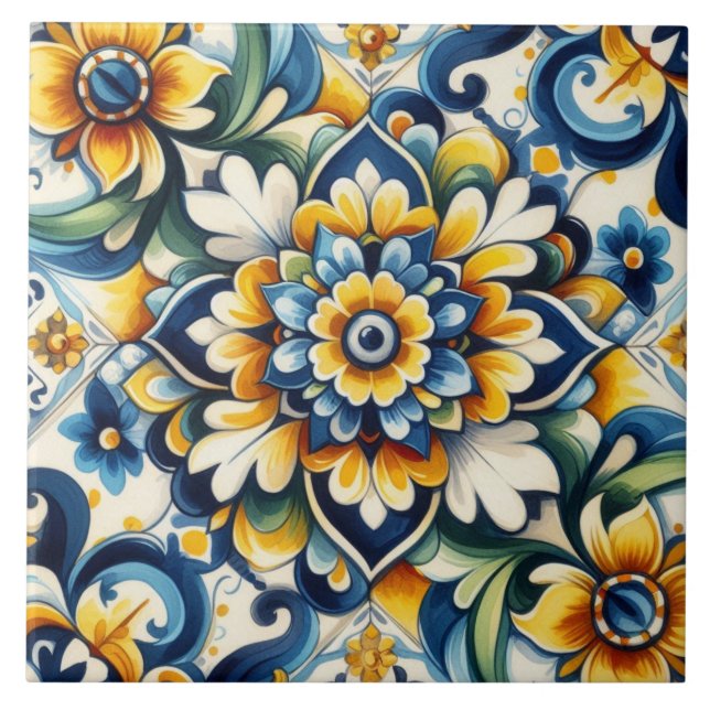 Azulejo Estrella mexicana azul flor sin problemas (Frente)