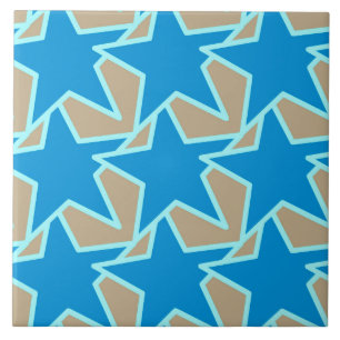 Azulejo Estrella moderna Geométrica, azul ceruleano y taúp