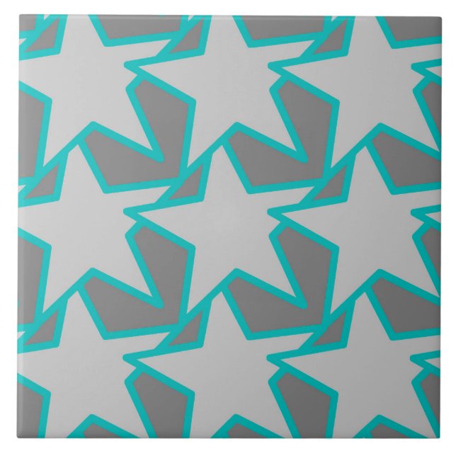 Azulejo Estrella moderna geométrica, gris y turquesa (Frente)