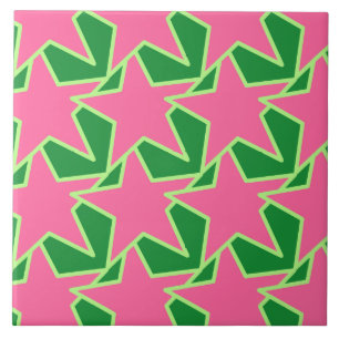 Azulejo Estrella moderna geométrica - rosa y verde de la