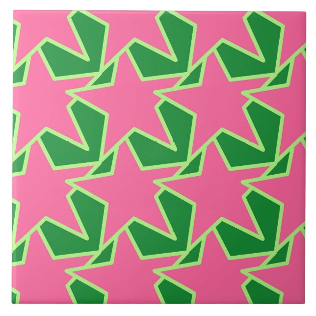 Azulejo Estrella moderna geométrica - rosa y verde de la (Frente)