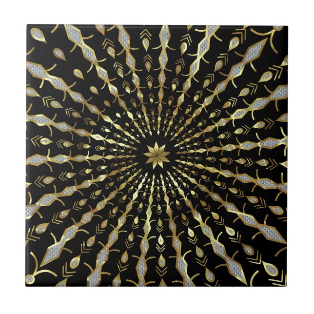 Azulejo Estrella Purpurina de oro negro y diamantes (Frente)