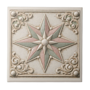 Azulejo Estrella rústica toscana en verde salvia y rubor 