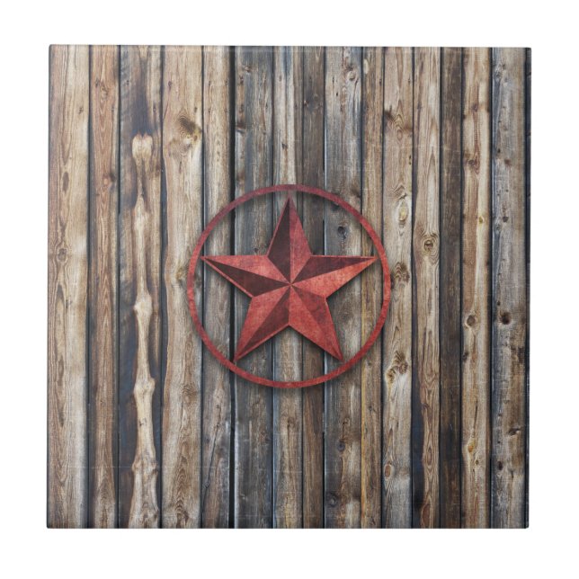 Azulejo Estrella rústica y tableros de madera (rojos) (Frente)