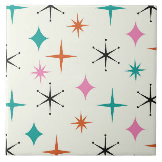 Azulejo Estrellas atómicas de mediados de siglo en naranja