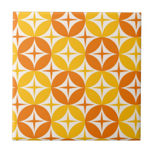Azulejo Estrellas Atómicas en Círculos Naranja de Época 