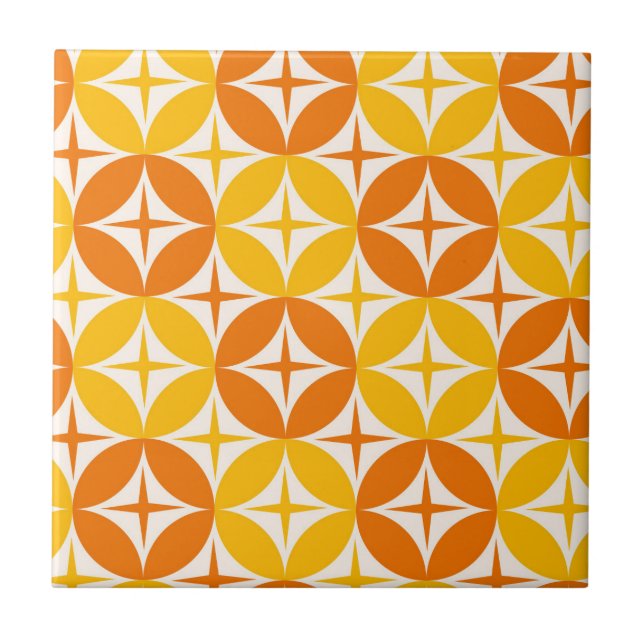 Azulejo Estrellas Atómicas en Círculos Naranja de Época  (Frente)