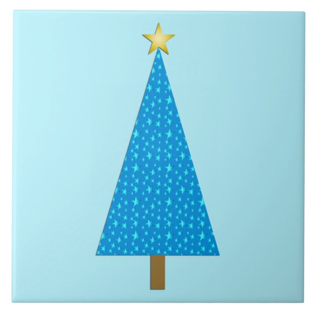 Azulejo Estrellas azules, árbol navideño moderno (Frente)