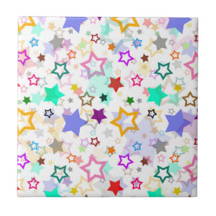 Azulejo Estrellas Coloridas Blancas