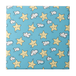 Azulejo Estrellas cortas y patrón de nubes cielo azul