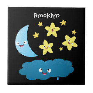 Azulejo Estrellas de canto, personalizado de luna y nube
