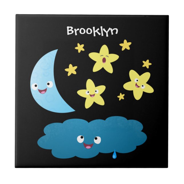 Azulejo Estrellas de canto, personalizado de luna y nube (Frente)