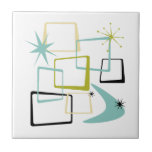 Azulejo Estrellas de la era atómica retro Boomerang a medi<br><div class="desc">Añada ese toque de diversión y color a su cocina o cuarto de baño con esta fabulosa época atómica,  baldosa cerámica moderna de mediados de siglo. Este diseño presenta cuadros abstractos,  estallidos y un boomerang en los colores verde aguacate,  azul acuático,  amarillo y negro...  ¡tan divertido!</div>