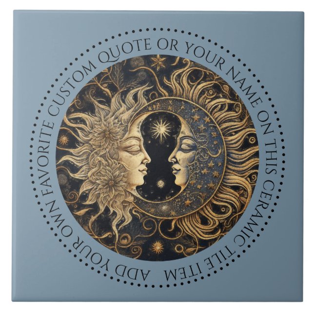 Azulejo Estrellas de luna de sol celestial Medianoche Ciel (Frente)