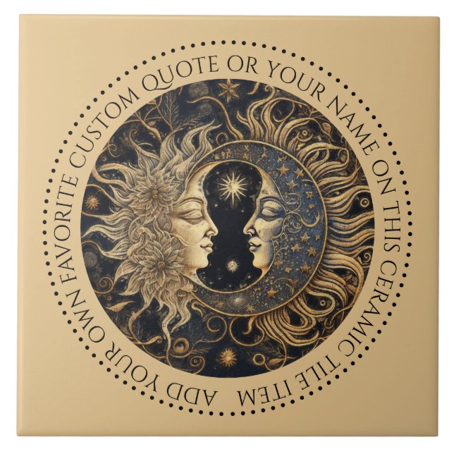 Azulejo Estrellas de luna de sol celestial Medianoche Ciel (Frente)