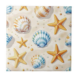 Azulejo Estrellas de Mar y Conchas de Mar Patrón de Playa