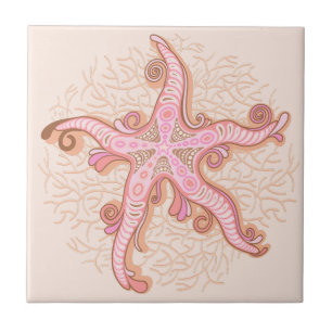 Azulejo Estrellas de mar y coral patrón pastel rosa