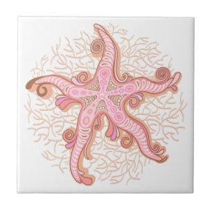 Azulejo Estrellas de mar y coral patrón pastel rosa
