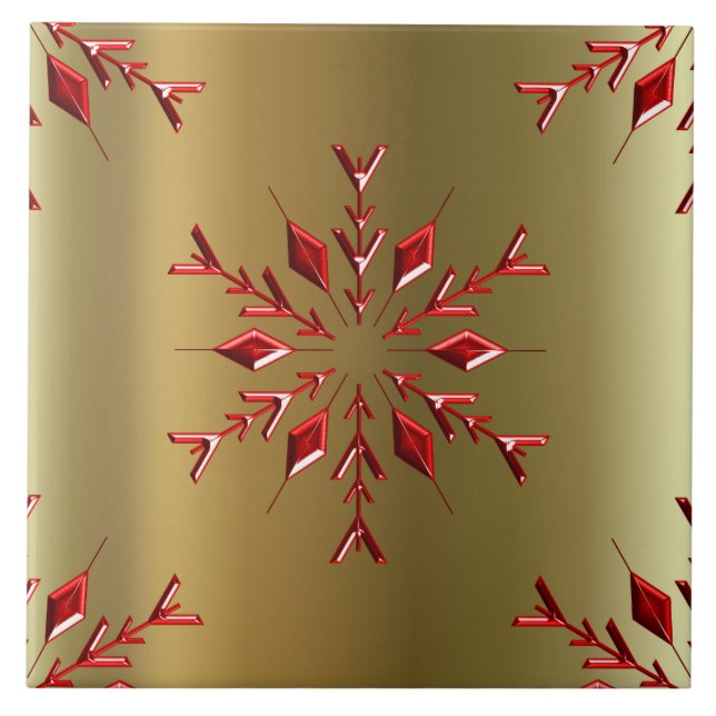Azulejo Estrellas de Navidades rojos sobre oro (Frente)