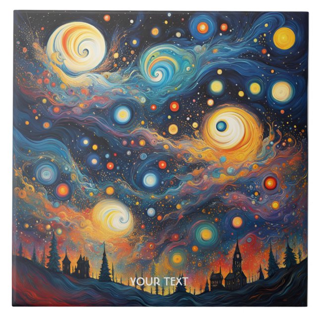 Azulejo Estrellas de planeta en espiral de fantasía (Frente)