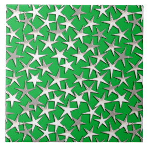 Azulejo Estrellas de plata sobre verde esmeralda