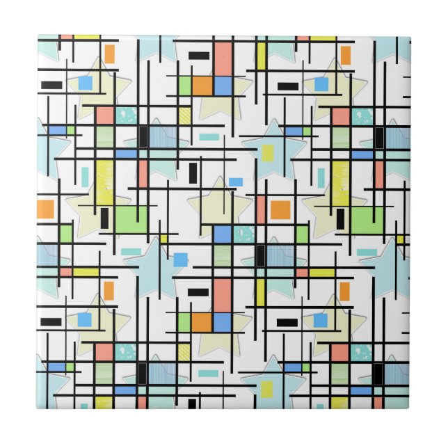 Azulejo Estrellas en un fondo a cuadros. (Frente)