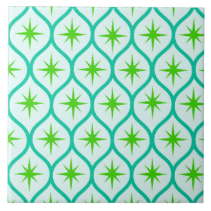 Azulejo Estrellas explosivas verdes de mediados de siglo e