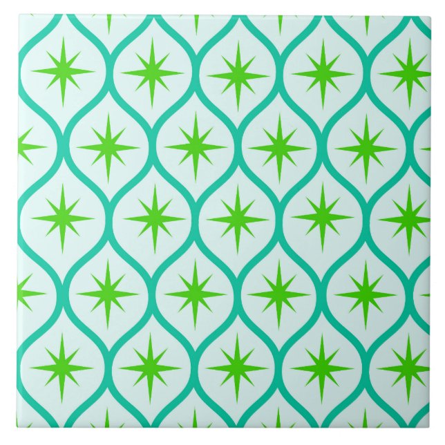Azulejo Estrellas explosivas verdes de mediados de siglo e (Frente)