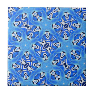 Azulejo Estrellas geométricas azul brillante blanco
