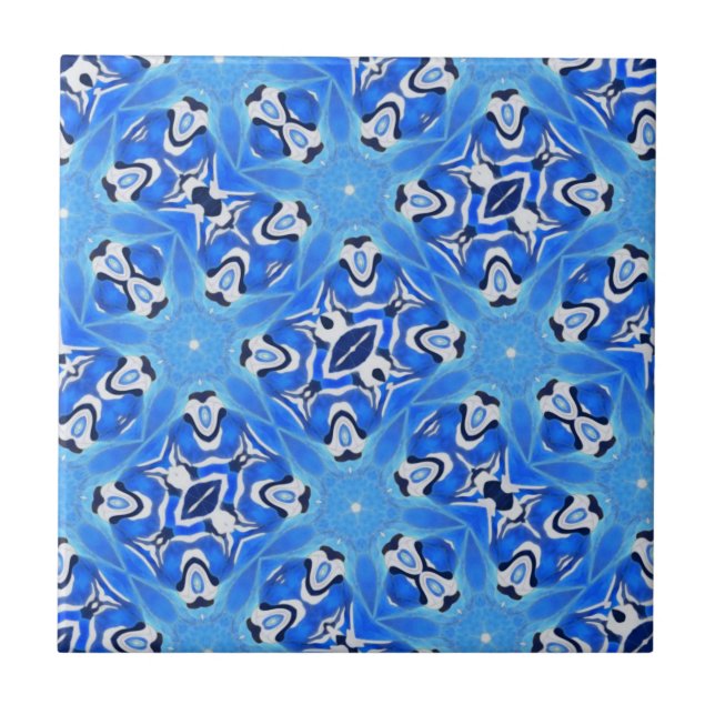 Azulejo Estrellas geométricas azul brillante blanco (Frente)