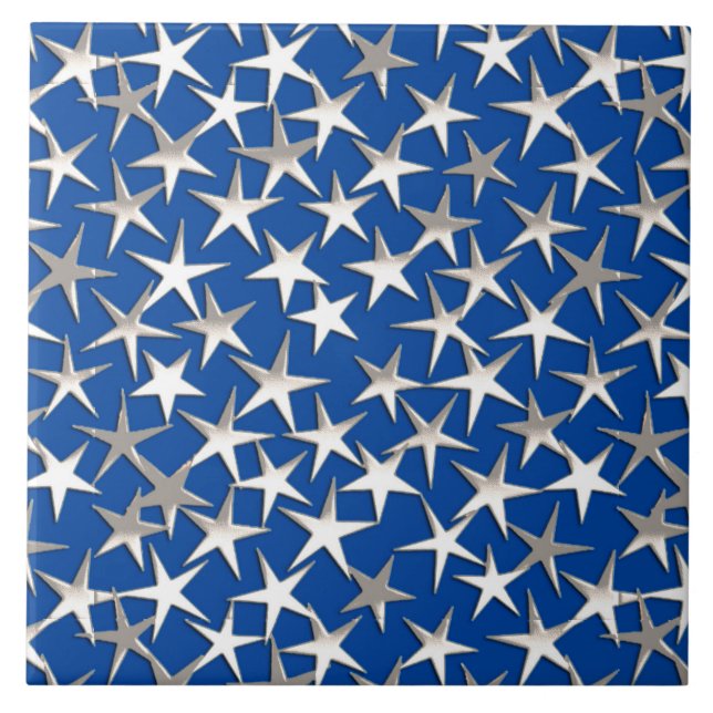Azulejo Estrellas plateadas en azul cobalto (Frente)