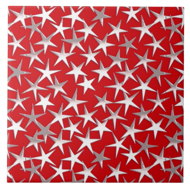 Azulejo Estrellas plateadas sobre rojo oscuro (Frente)