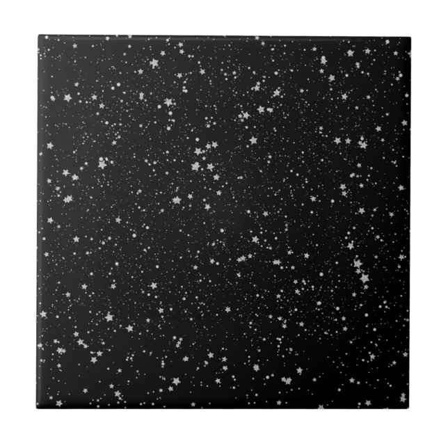 Azulejo Estrellas Purpurinas2 - Negro plateado (Frente)